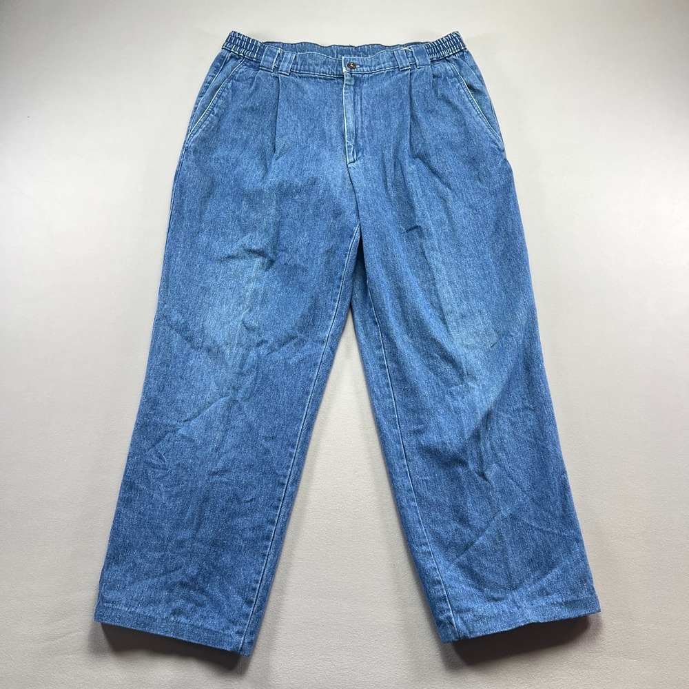 Savane Tapered Jeans Womens 32 Blue Denim High Rise Elastic Waist No Wrinkles